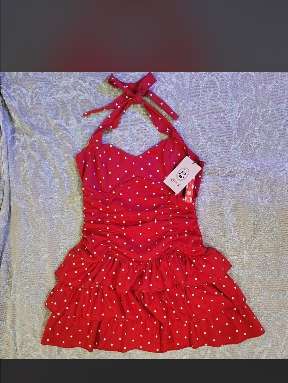 Cider Red Polka Dot Halter Dress